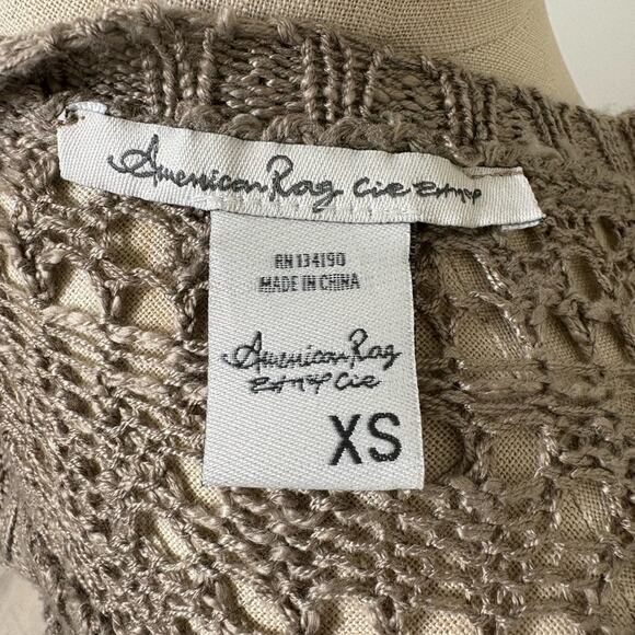 American Rag Taupe Woman's Long Sleeve Knit Top with Crochet Accents Sweater XS - Picture 4 of 5